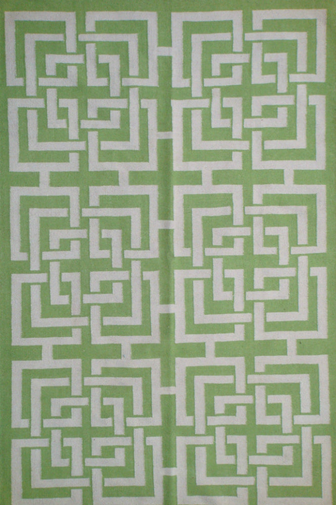 GREEN GREEK KEY HAND WOVEN DHURRIE