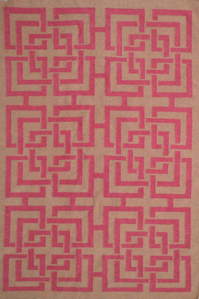 PINK GREEK KEY HAND WOVEN DHURRIE