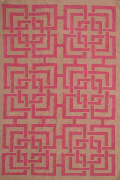 PINK GREEK KEY HAND WOVEN DHURRIE