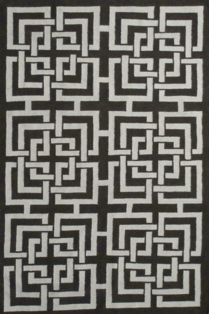 BLACK AND WHITE GREEK KEY HAND WOVEN DHURRIE by Imperial Knots - Image 1