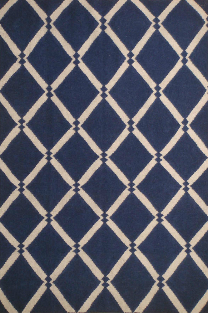 BLUE IVORY DIAMOND HAND WOVEN DHURRIE