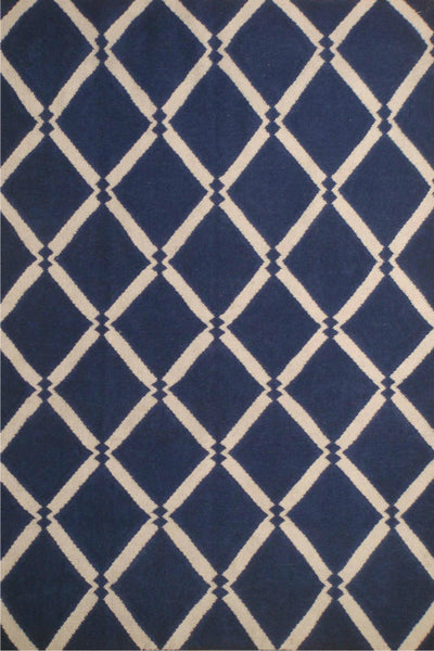 BLUE IVORY DIAMOND HAND WOVEN DHURRIE