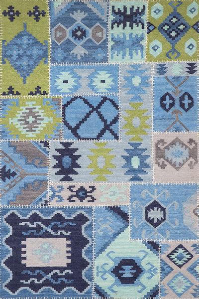 BLUE PATCHWORK HAND WOVEN KILIM DHURRIE