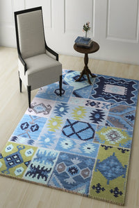 BLUE PATCHWORK HAND WOVEN KILIM DHURRIE by Imperial Knots - Image 2