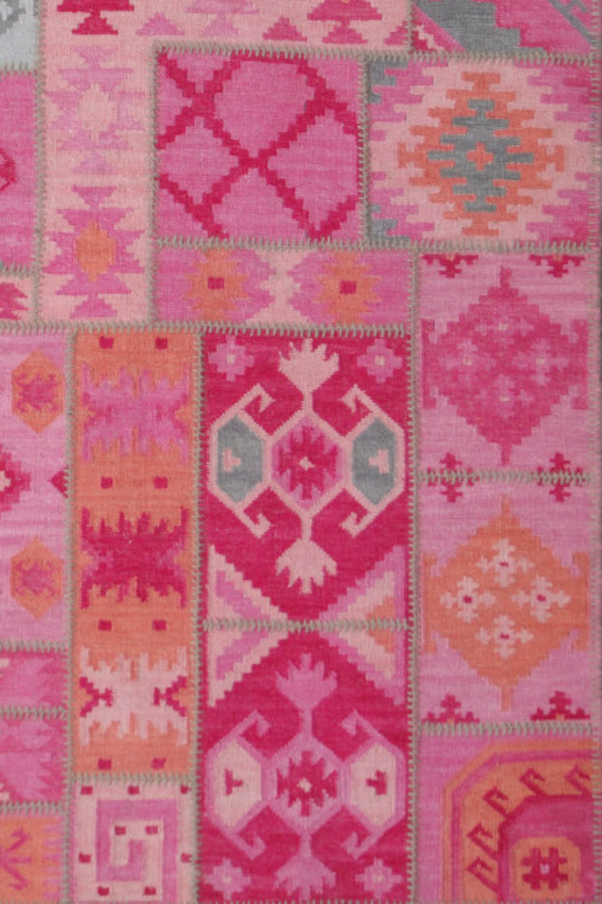 PINK PATCHWORK HAND WOVEN KILIM DHURRIE