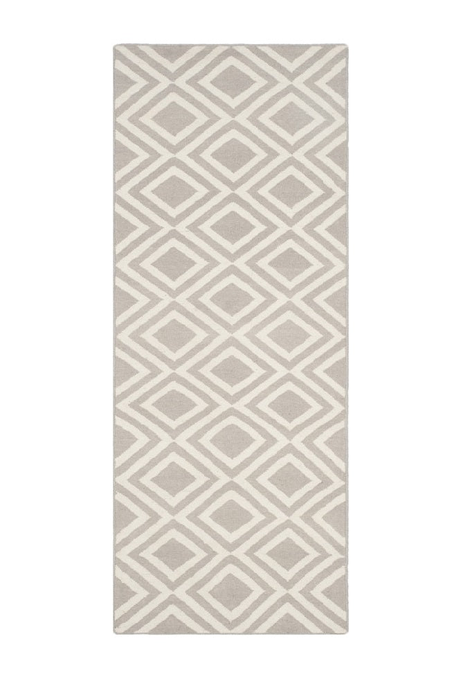 GREY AND IVORY GEOMETRIC HAND WOVEN DHURRIE