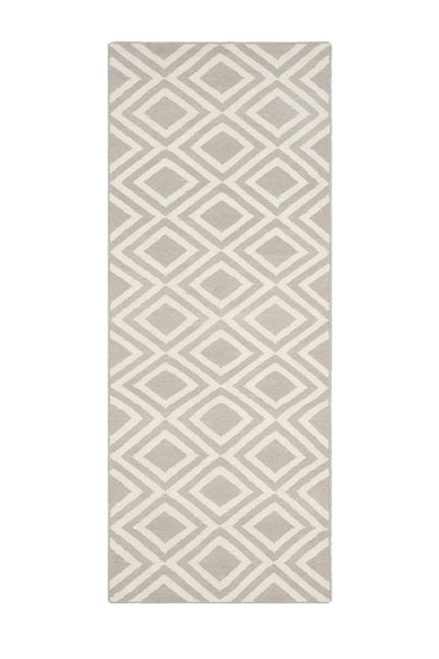 GREY AND IVORY GEOMETRIC HAND WOVEN DHURRIE