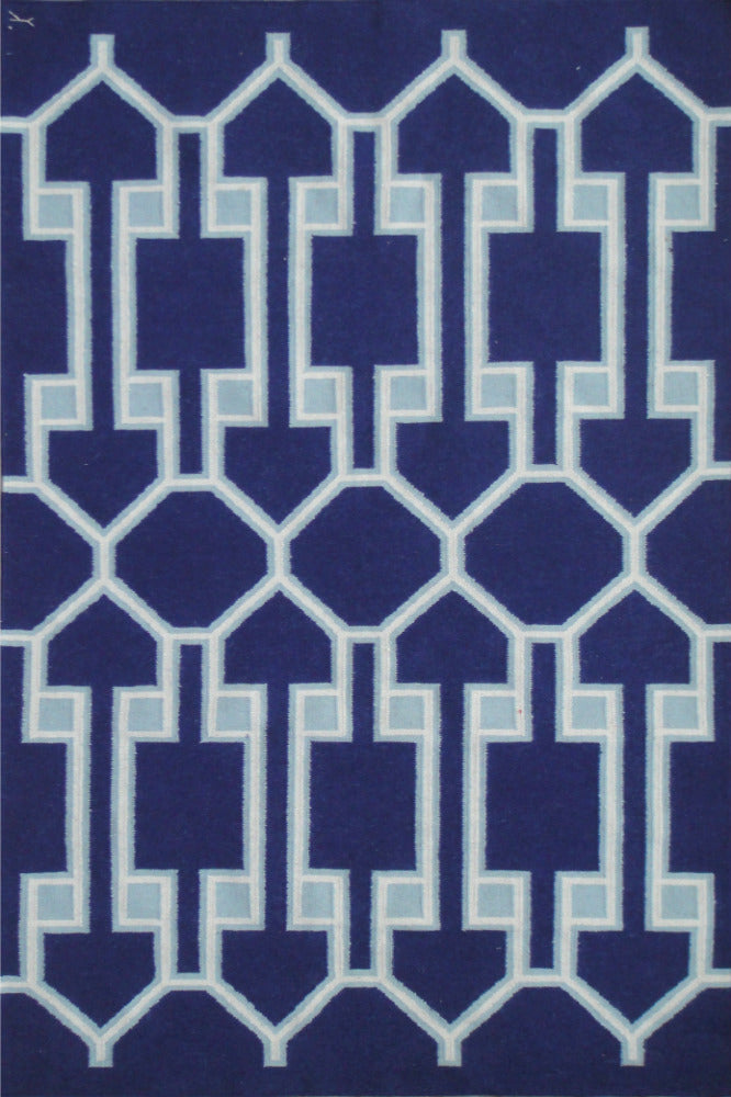 BLUE TRELLIS HAND WOVEN DHURRIE