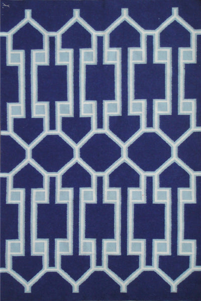 BLUE TRELLIS HAND WOVEN DHURRIE