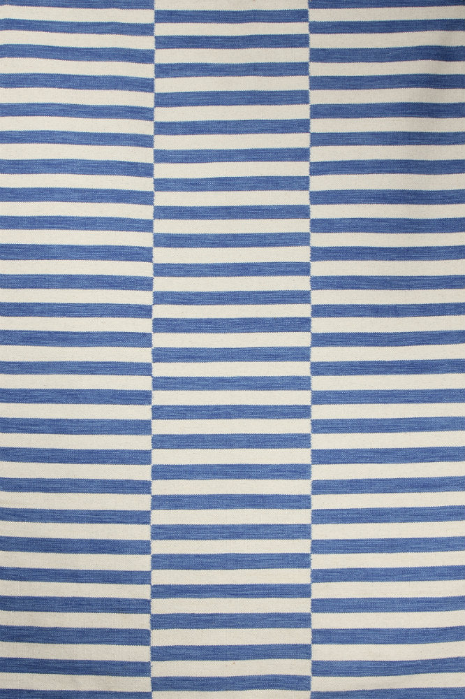BLUE AND IVORY STRIPES HAND WOVEN DHURRIE