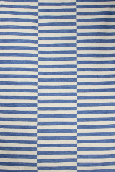 BLUE AND IVORY STRIPES HAND WOVEN DHURRIE