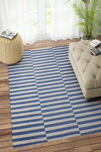 BLUE AND IVORY STRIPES HAND WOVEN DHURRIE by Imperial Knots - Image 2