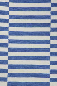 BLUE AND IVORY STRIPES HAND WOVEN DHURRIE by Imperial Knots - Image 3