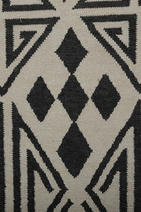 BLACK AND WHITE TRIBAL HAND WOVEN DHURRIE by Imperial Knots - Image 3
