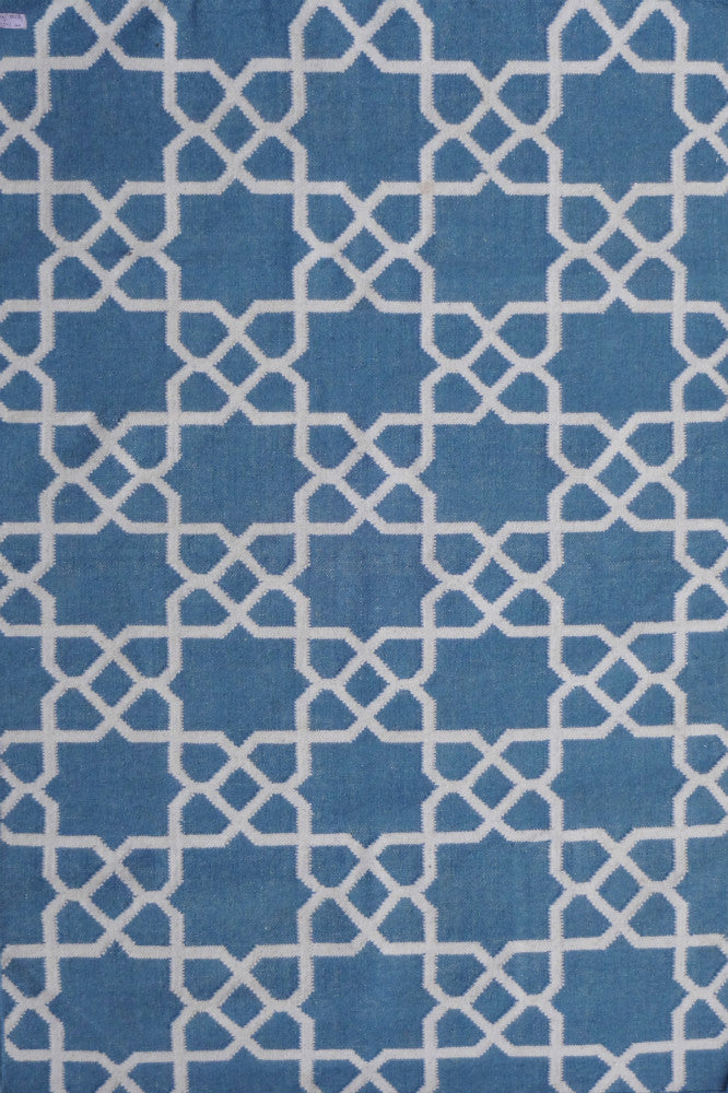 BLUE TRELLIS HAND WOVEN DHURRIE