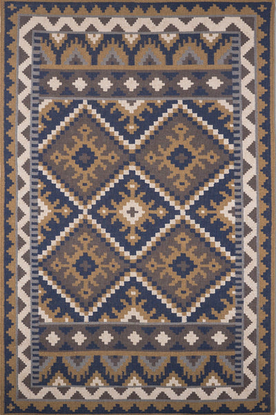 BROWN AZTEC HAND WOVEN KILIM DHURRIE