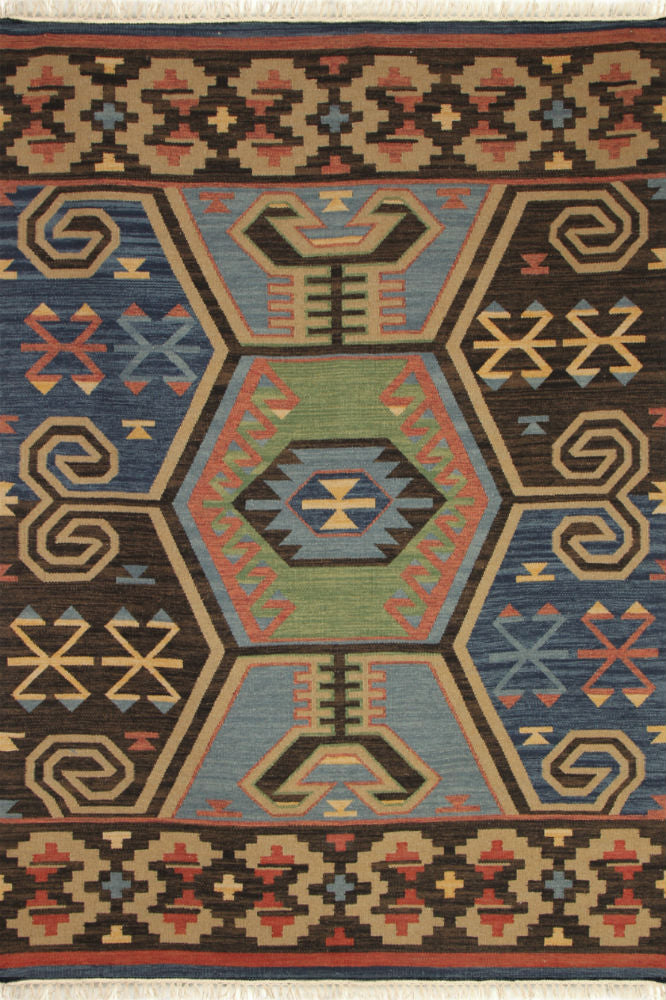 MULTICOLOR BLUE KILIM HAND WOVEN DHURRIE