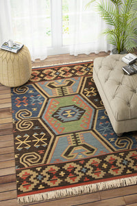 MULTICOLOR BLUE KILIM HAND WOVEN DHURRIE by Imperial Knots - Image 2