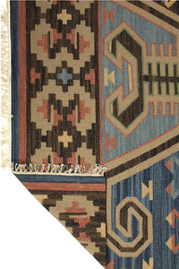 MULTICOLOR BLUE KILIM HAND WOVEN DHURRIE by Imperial Knots - Image 4