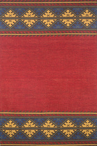 RED AND BLUE AZTEC HAND WOVEN KILIM DHURRIE by Imperial Knots - Image 1