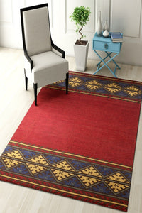 RED AND BLUE AZTEC HAND WOVEN KILIM DHURRIE by Imperial Knots - Image 2