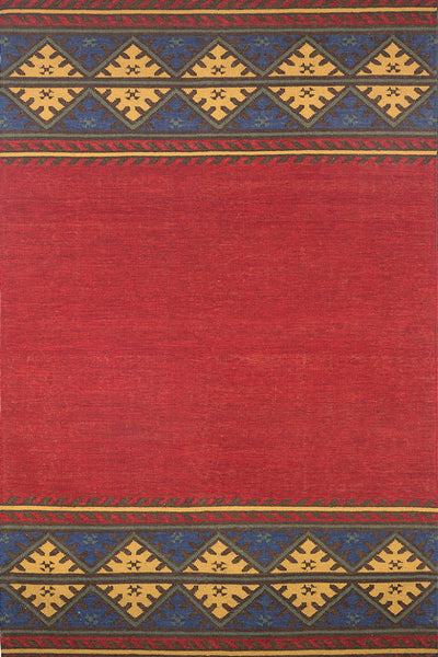 RED AND BLUE AZTEC HAND WOVEN KILIM DHURRIE