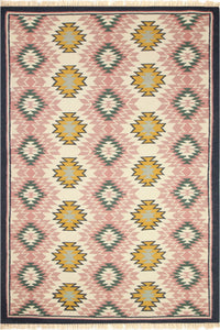 Pink multicolor kilim hand woven dhurrie wool hand-woven rug for living room