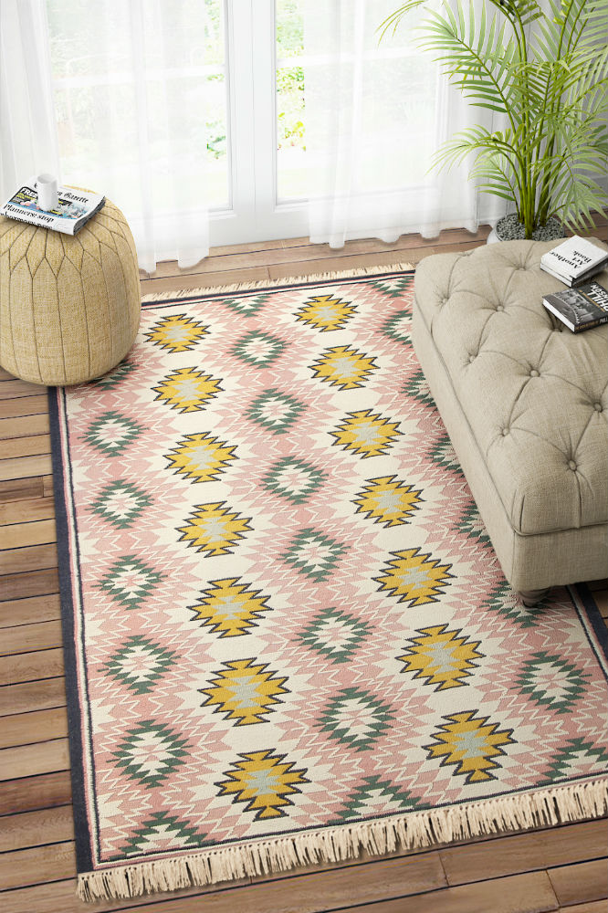 PINK MULTICOLOR KILIM HAND WOVEN DHURRIE by Imperial Knots - Image 2