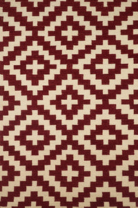 RED AND IVORY DIAMOND HAND WOVEN KILIM DHURRIE by Imperial Knots - Image 1