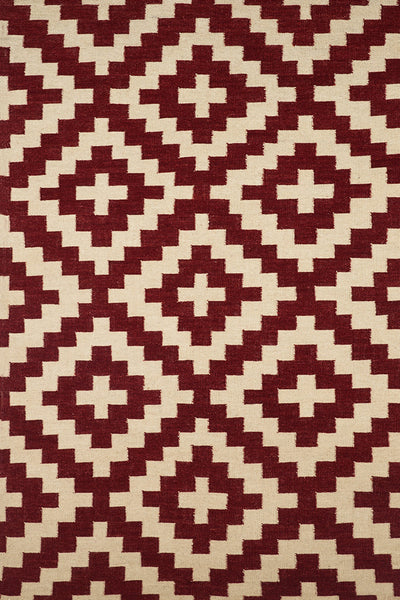 RED AND IVORY DIAMOND HAND WOVEN KILIM DHURRIE