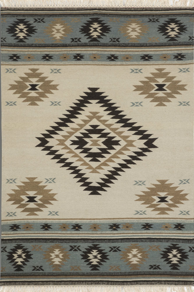 MULTICOLOR BEIGE AZTEC KILIM HAND WOVEN DHURRIE