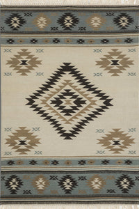 Multicolor beige aztec kilim hand woven dhurrie wool hand-woven rug for living