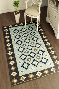 MULTICOLOR BLUE AZTEC HAND WOVEN KILIM DHURRIE by Imperial Knots - Image 2