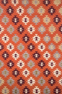 Orange aztec hand woven kilim dhurrie wool hand-woven rug for living room