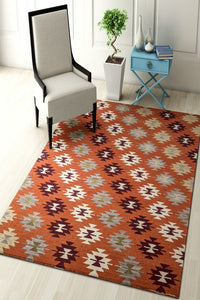 ORANGE AZTEC HAND WOVEN KILIM DHURRIE by Imperial Knots - Image 2