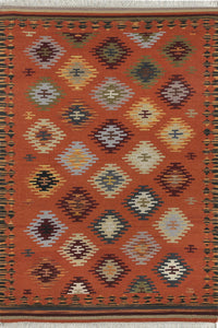 Orange aztec hand woven kilim dhurrie wool hand-woven rug for living room