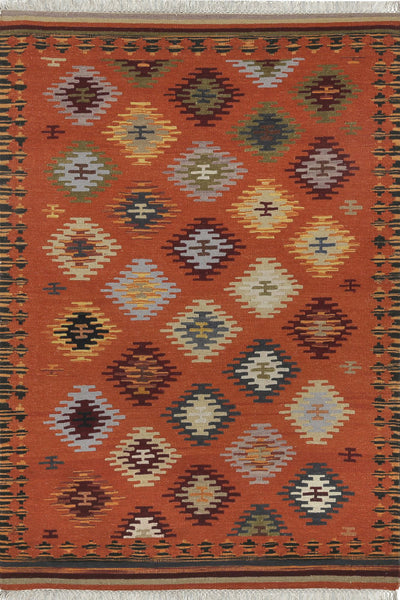 ORANGE AZTEC HAND WOVEN KILIM DHURRIE