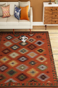 ORANGE AZTEC HAND WOVEN KILIM DHURRIE by Imperial Knots - Image 2