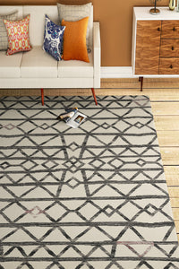 IVORY CHARCOAL TRIBAL HAND WOVEN DHURRIE by Imperial Knots - Image 2