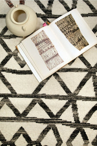 IVORY CHARCOAL TRIBAL HAND WOVEN DHURRIE CLOSEUP by Imperial Knots