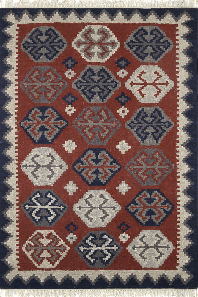 RED AZTEC HAND WOVEN KILIM DHURRIE