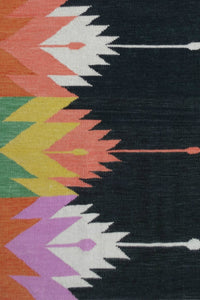 MULTICOLOR BLACK AZTEC HAND WOVEN KILIM DHURRIE by Imperial Knots - Image 2