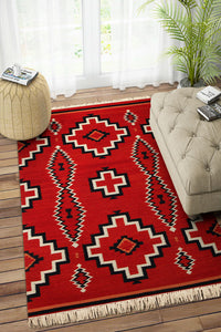 RED BLACK AZTEC HAND WOVEN KILIM DHURRIE by Imperial Knots - Image 2