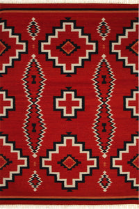 RED BLACK AZTEC HAND WOVEN KILIM DHURRIE by Imperial Knots - Image 1