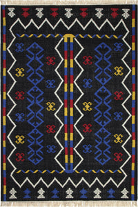BLACK BLUE KILIM HAND WOVEN DHURRIE by Imperial Knots - Image 1