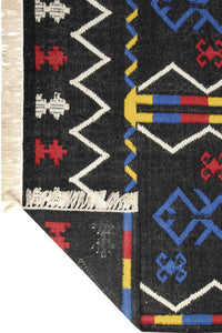 BLACK BLUE KILIM HAND WOVEN DHURRIE by Imperial Knots - Image 4