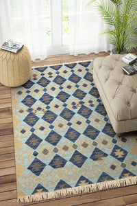 MULTICOLOR BLUE AZTEC HAND WOVEN KILIM DHURRIE by Imperial Knots - Image 2