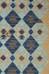 MULTICOLOR BLUE AZTEC HAND WOVEN KILIM DHURRIE by Imperial Knots - Image 3