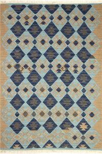 MULTICOLOR BLUE AZTEC HAND WOVEN KILIM DHURRIE by Imperial Knots - Image 1