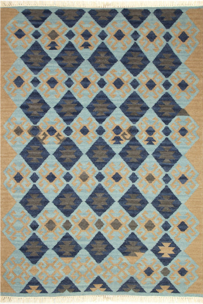 MULTICOLOR BLUE AZTEC HAND WOVEN KILIM DHURRIE